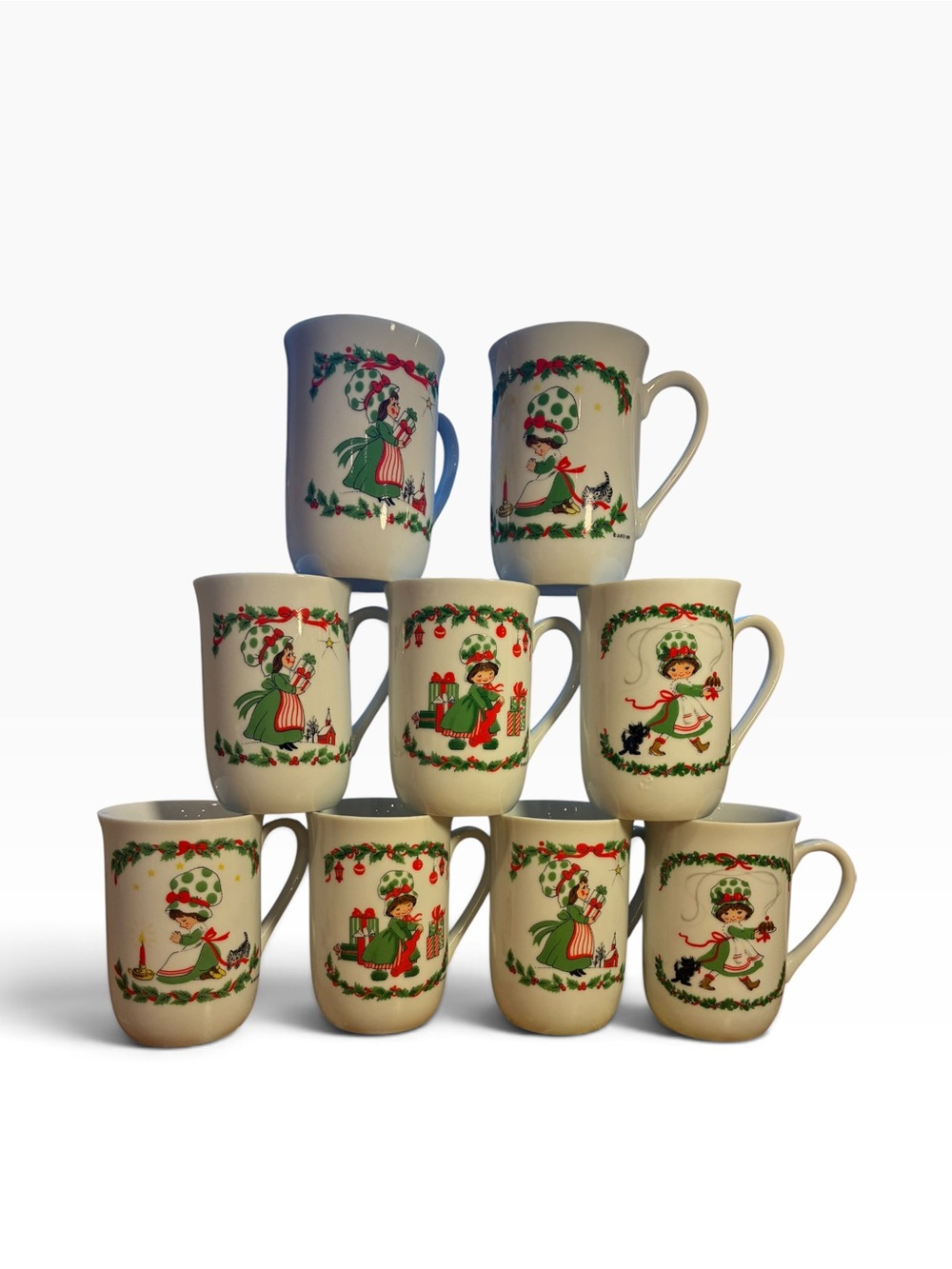 13 Vintage Jasco Little Miss Sugarplum Holiday Mugs Presents Christmas Family